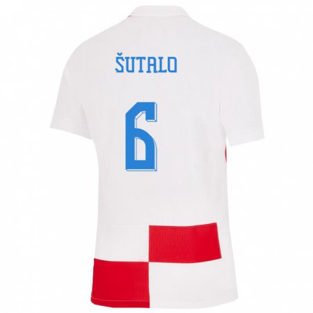 Kandiny Niño Camiseta Croacia Josip Sutalo #6 Blanco Rojo 1ª Equipación 24-26 La Camisa Chile