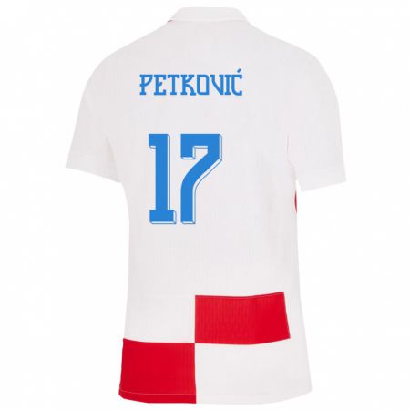 Kandiny Niño Camiseta Croacia Bruno Petkovic #17 Blanco Rojo 1ª Equipación 24-26 La Camisa Chile