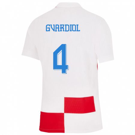Kandiny Niño Camiseta Croacia Josko Gvardiol #4 Blanco Rojo 1ª Equipación 24-26 La Camisa Chile