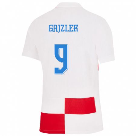 Kandiny Niño Camiseta Croacia Niko Gajzler #9 Blanco Rojo 1ª Equipación 24-26 La Camisa Chile