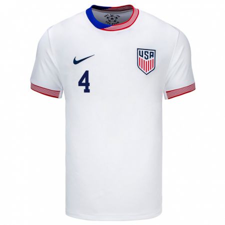 Kandiny Niño Camiseta Estados Unidos Tyler Adams #4 Blanco 1ª Equipación 24-26 La Camisa Chile