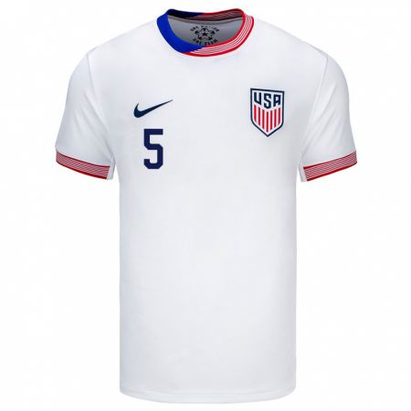 Kandiny Niño Camiseta Estados Unidos Stuart Hawkins #5 Blanco 1ª Equipación 24-26 La Camisa Chile