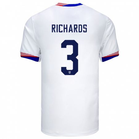 Kandiny Niño Camiseta Estados Unidos Chris Richards #3 Blanco 1ª Equipación 24-26 La Camisa Chile