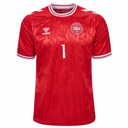 Kandiny Niño Camiseta Dinamarca Lene Christensen #1 Rojo 1ª Equipación 24-26 La Camisa Chile