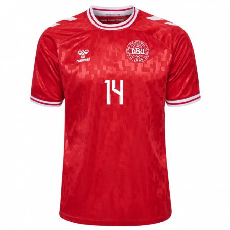 Kandiny Niño Camiseta Dinamarca Mikkel Damsgaard #14 Rojo 1ª Equipación 24-26 La Camisa Chile