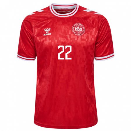 Kandiny Niño Camiseta Dinamarca Maja Bay Østergaard #22 Rojo 1ª Equipación 24-26 La Camisa Chile