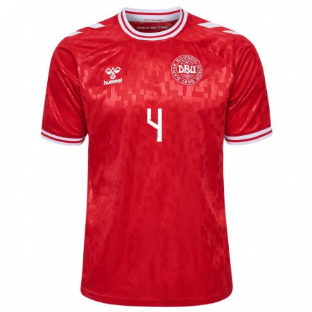 Kandiny Niño Camiseta Dinamarca Rikke Sevecke #4 Rojo 1ª Equipación 24-26 La Camisa Chile