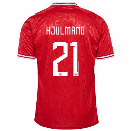 Kandiny Niño Camiseta Dinamarca Morten Hjulmand #21 Rojo 1ª Equipación 24-26 La Camisa Chile