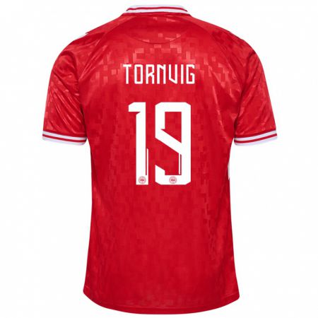 Kandiny Niño Camiseta Dinamarca Nicolaj Tornvig #19 Rojo 1ª Equipación 24-26 La Camisa Chile