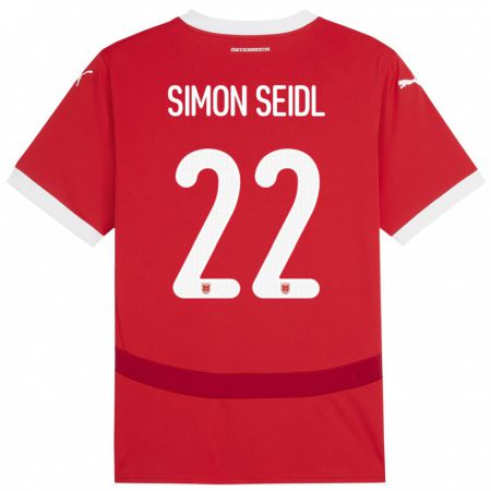 Kandiny Niño Camiseta Austria Simon Seidl #22 Rojo 1ª Equipación 24-26 La Camisa Chile