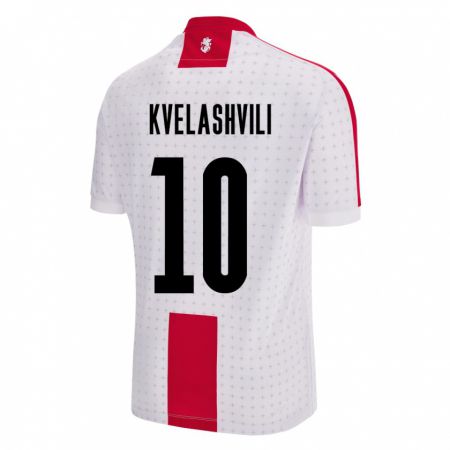 Kandiny Niño Camiseta Georgia Nikoloz Kvelashvili #10 Blanco 1ª Equipación 24-26 La Camisa Chile