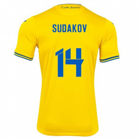 Kandiny Niño Camiseta Ucrania Georgiy Sudakov #14 Amarillo 1ª Equipación 24-26 La Camisa Chile