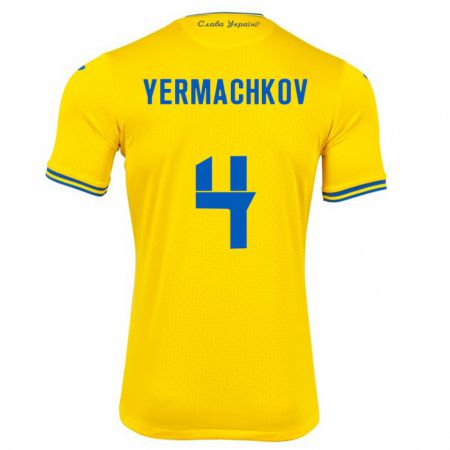Kandiny Niño Camiseta Ucrania Ivan Yermachkov #4 Amarillo 1ª Equipación 24-26 La Camisa Chile