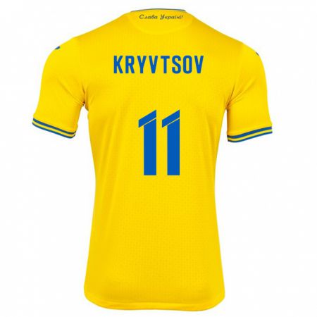 Kandiny Niño Camiseta Ucrania Nikita Kryvtsov #11 Amarillo 1ª Equipación 24-26 La Camisa Chile