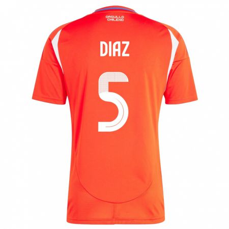 Kandiny Niño Camiseta Chile Paulo Díaz #5 Rojo 1ª Equipación 24-26 La Camisa Chile