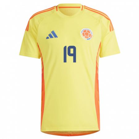 Kandiny Niño Camiseta Colombia Valerin Loboa #19 Amarillo 1ª Equipación 24-26 La Camisa Chile