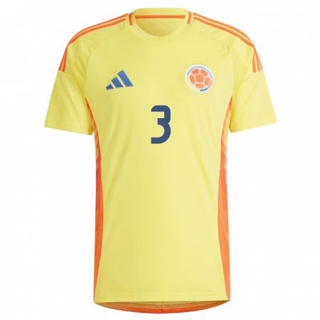 Kandiny Niño Camiseta Colombia Brayan Ceballos #3 Amarillo 1ª Equipación 24-26 La Camisa Chile