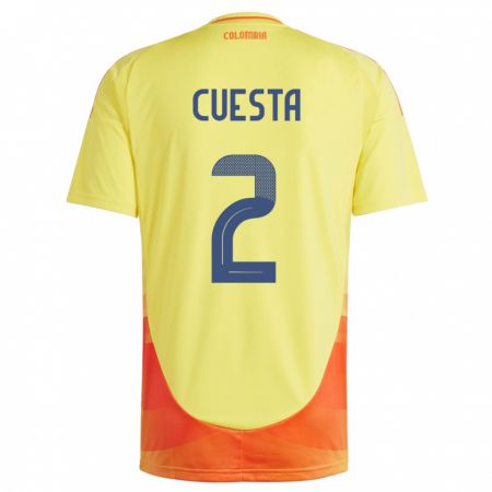 Kandiny Niño Camiseta Colombia Carlos Cuesta #2 Amarillo 1ª Equipación 24-26 La Camisa Chile