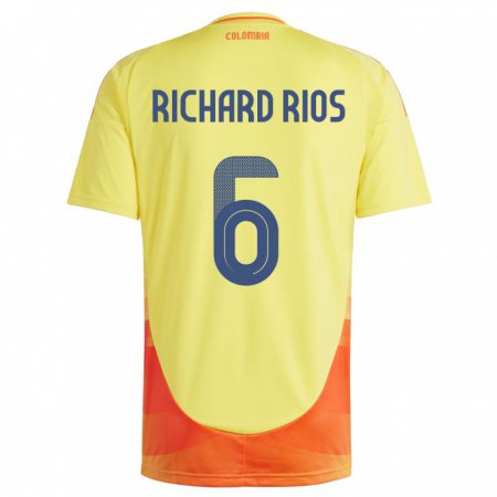 Kandiny Niño Camiseta Colombia Richard Ríos #6 Amarillo 1ª Equipación 24-26 La Camisa Chile