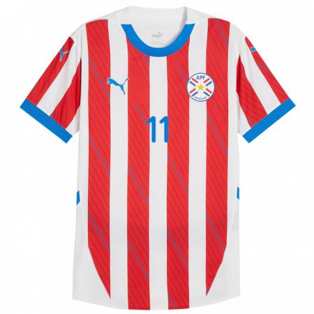 Kandiny Niño Camiseta Paraguay Enso González #11 Blanco Rojo 1ª Equipación 24-26 La Camisa Chile