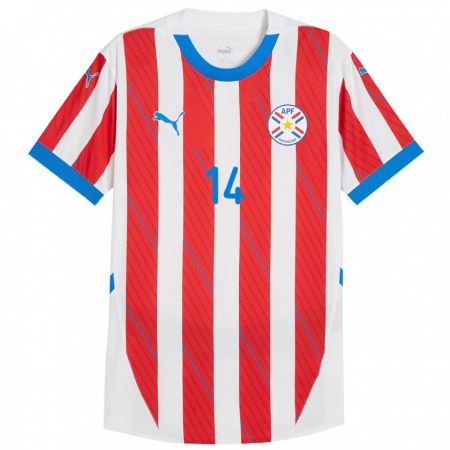 Kandiny Niño Camiseta Paraguay Ariel Gauto #14 Blanco Rojo 1ª Equipación 24-26 La Camisa Chile