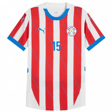 Kandiny Niño Camiseta Paraguay Fanny Godoy #15 Blanco Rojo 1ª Equipación 24-26 La Camisa Chile