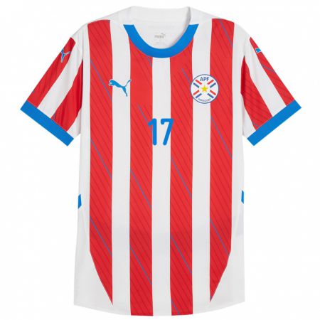 Kandiny Niño Camiseta Paraguay Kaku #17 Blanco Rojo 1ª Equipación 24-26 La Camisa Chile