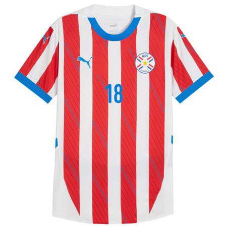 Kandiny Niño Camiseta Paraguay Daniel Rivas #18 Blanco Rojo 1ª Equipación 24-26 La Camisa Chile