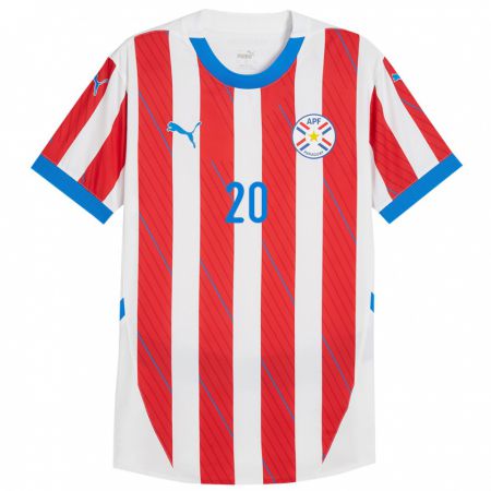 Kandiny Niño Camiseta Paraguay Tobías Sanabria #20 Blanco Rojo 1ª Equipación 24-26 La Camisa Chile