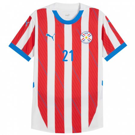 Kandiny Niño Camiseta Paraguay Rubén Lezcano #21 Blanco Rojo 1ª Equipación 24-26 La Camisa Chile