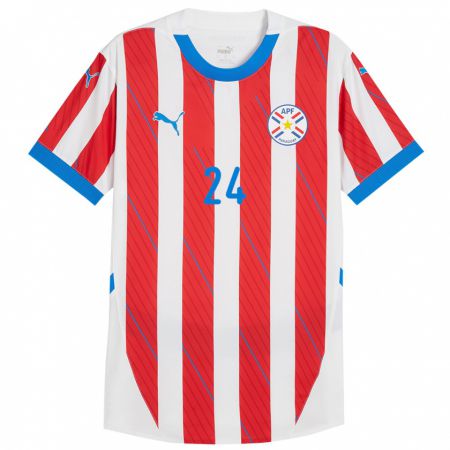 Kandiny Niño Camiseta Paraguay Ramón Sosa #24 Blanco Rojo 1ª Equipación 24-26 La Camisa Chile