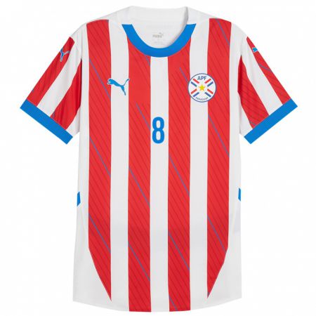 Kandiny Niño Camiseta Paraguay Fabrizio Baruja #8 Blanco Rojo 1ª Equipación 24-26 La Camisa Chile