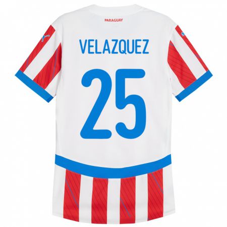 Kandiny Niño Camiseta Paraguay Gustavo Velázquez #25 Blanco Rojo 1ª Equipación 24-26 La Camisa Chile