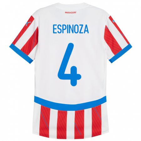 Kandiny Niño Camiseta Paraguay Matías Espinoza #4 Blanco Rojo 1ª Equipación 24-26 La Camisa Chile