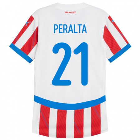 Kandiny Niño Camiseta Paraguay Fabrizio Peralta #21 Blanco Rojo 1ª Equipación 24-26 La Camisa Chile