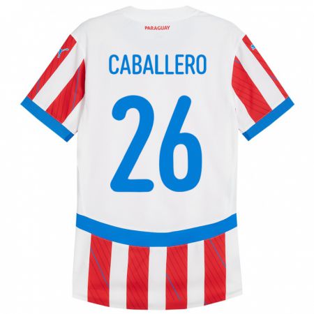 Kandiny Niño Camiseta Paraguay Hernesto Caballero #26 Blanco Rojo 1ª Equipación 24-26 La Camisa Chile