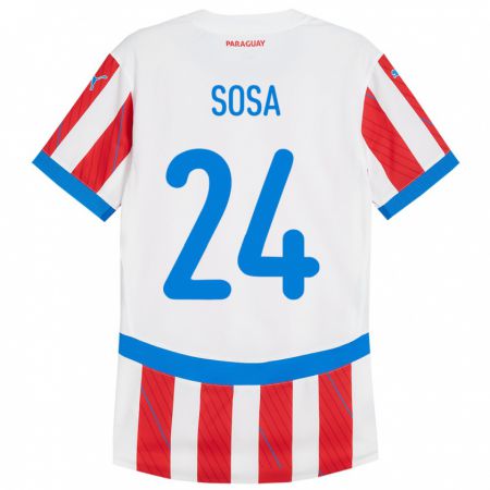 Kandiny Niño Camiseta Paraguay Ramón Sosa #24 Blanco Rojo 1ª Equipación 24-26 La Camisa Chile