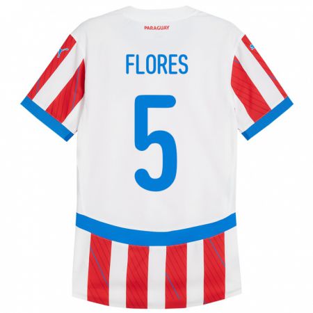 Kandiny Niño Camiseta Paraguay Gilberto Flores #5 Blanco Rojo 1ª Equipación 24-26 La Camisa Chile