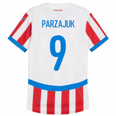 Kandiny Niño Camiseta Paraguay Kevin Parzajuk #9 Blanco Rojo 1ª Equipación 24-26 La Camisa Chile