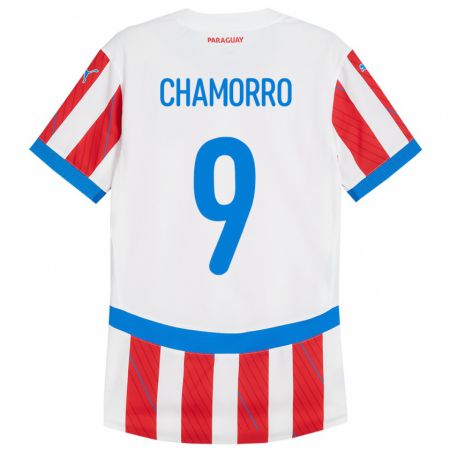 Kandiny Niño Camiseta Paraguay Lice Chamorro #9 Blanco Rojo 1ª Equipación 24-26 La Camisa Chile