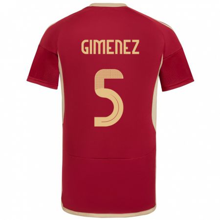 Kandiny Niño Camiseta Venezuela Yenifer Giménez #5 Borgoña 1ª Equipación 24-26 La Camisa Chile