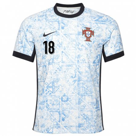 Kandiny Niño Camiseta Portugal Goncalo Ramos #18 Crema Azul 2ª Equipación 24-26 La Camisa Chile