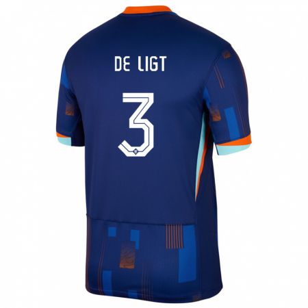 Kandiny Niño Camiseta Países Bajos Matthijs De Ligt #3 Azul 2ª Equipación 24-26 La Camisa Chile