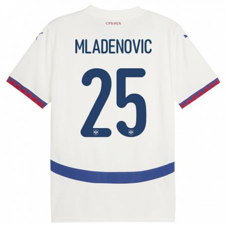 Kandiny Niño Camiseta Serbia Filip Mladenovic #25 Blanco 2ª Equipación 24-26 La Camisa Chile