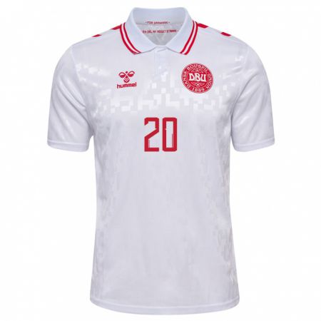 Kandiny Niño Camiseta Dinamarca Japhet Sery Larsen #20 Blanco 2ª Equipación 24-26 La Camisa Chile