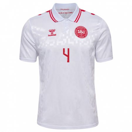 Kandiny Niño Camiseta Dinamarca Jannik Vestergaard #4 Blanco 2ª Equipación 24-26 La Camisa Chile