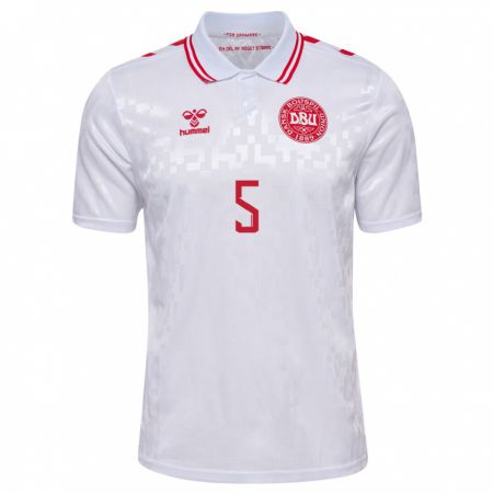 Kandiny Niño Camiseta Dinamarca Mathias Ross #5 Blanco 2ª Equipación 24-26 La Camisa Chile