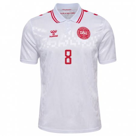 Kandiny Niño Camiseta Dinamarca Gustav Isaksen #8 Blanco 2ª Equipación 24-26 La Camisa Chile