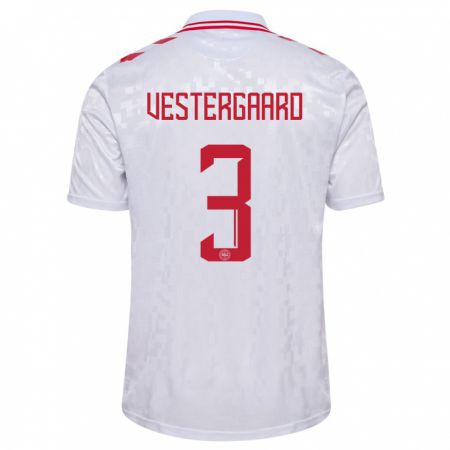 Kandiny Niño Camiseta Dinamarca Jannik Vestergaard #3 Blanco 2ª Equipación 24-26 La Camisa Chile