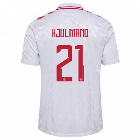 Kandiny Niño Camiseta Dinamarca Morten Hjulmand #21 Blanco 2ª Equipación 24-26 La Camisa Chile